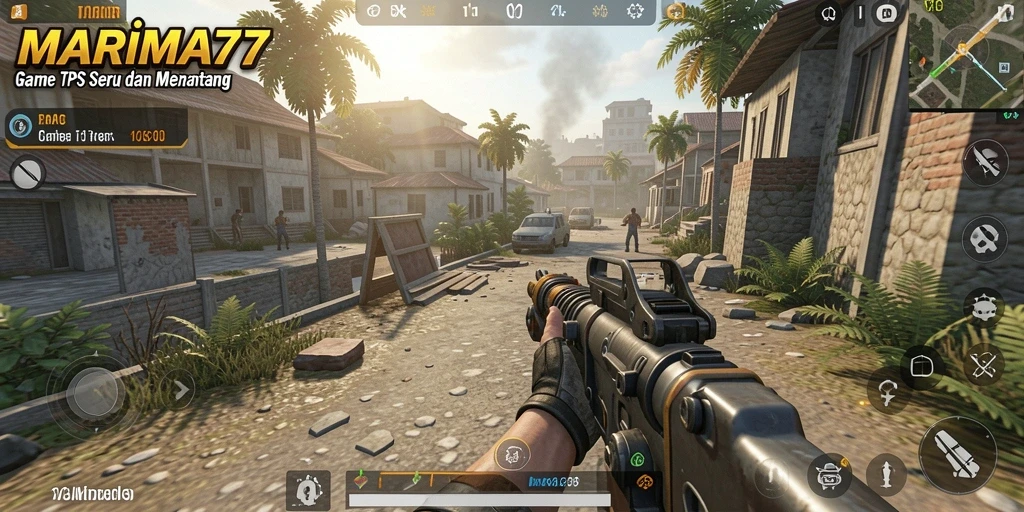 Screenshot gameplay seru dalam pertempuran TPS MARIMA77.